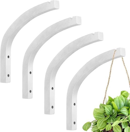 Juexica 4 Pcs Plant Hanger Wooden, 8 Inch Hanging Plant Hooks for Indoors and Outdoor, Wall Mounted Hanging Hook Brackets for Planters Lanterns Wind Chimes and Bird Feeders Patio Decor(White)