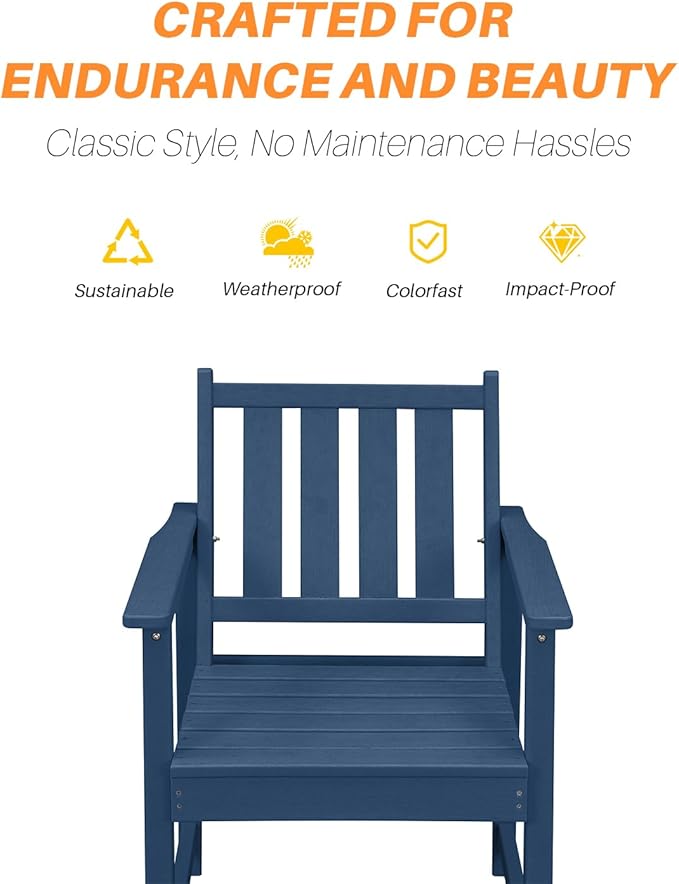 5 Pieces HDPE Patio Dining Set, Outdoor Table and Chairs with Umbrella Hole, Modern Outdoor Dining Set for 4, HDPE Outdoor Patio Furniture Dining Sets for Deck, Poolside, Porch, Navy