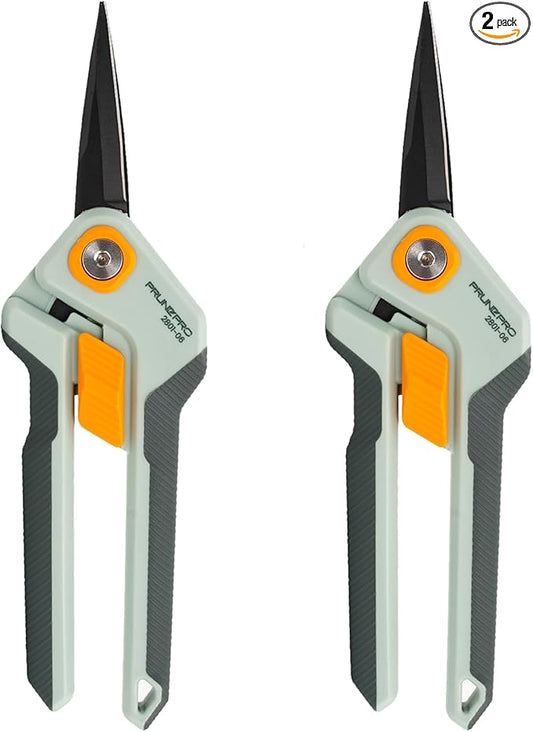 PrunePro Garden Scissors Pruning Shears Sharp Stainless Steel Non-Stick Teflon Coating Blade for Precise Cuts Garden Snip Bonsai Clippers for Plants Rose Flower 2 Pack
