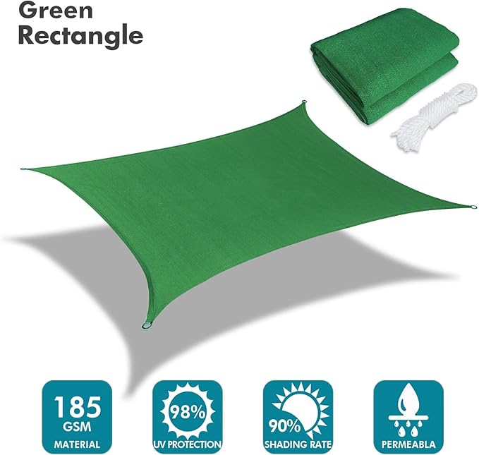KANAGAWA 7'X9' Dark Green Custom Size Sun Shade Sail Rectangle UV Block Canopy Cover for Patio Backyard Lawn Garden Outdoor (Customized Available)