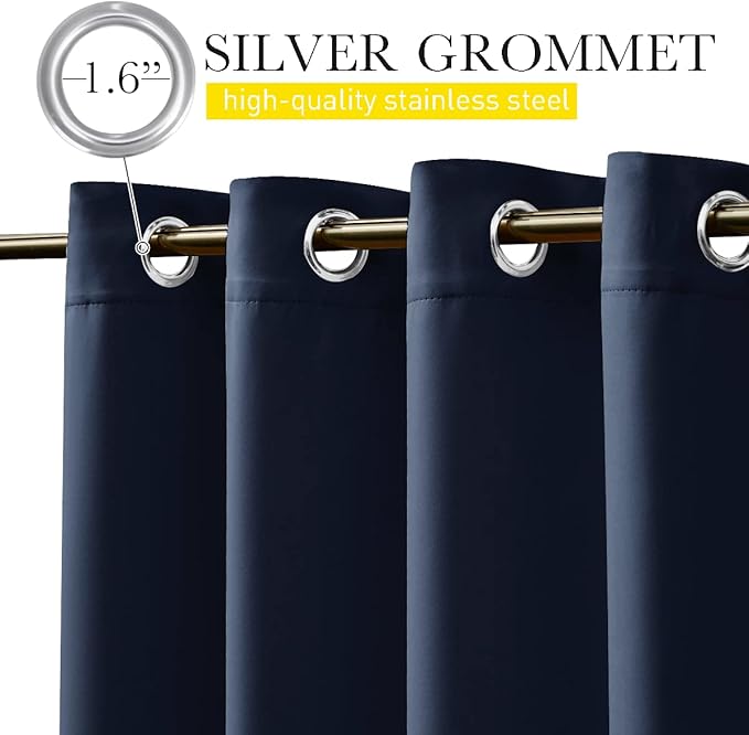 NICETOWN 2 Panels Weighted Outdoor Curtains for Patio Waterproof, Thermal Insulated Grommet & Back Tab on Top & Bottom Windproof Sun Blocking Draperies for Gazebo with Fixed Rope, Navy Blue, W66 x L84