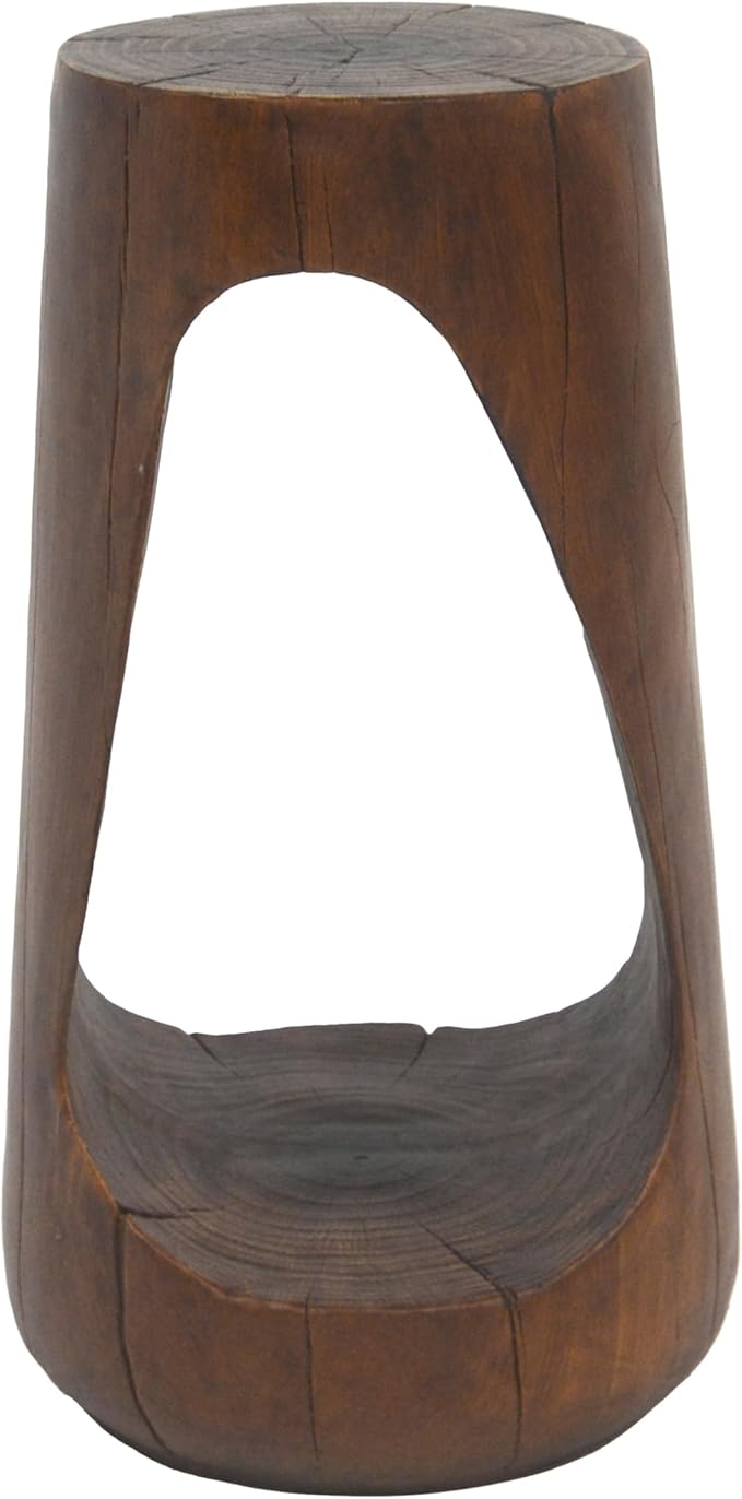 Christopher Knight Home Novi 26.57"H Lightweight Concrete Outdoor Side Table, Hollow Round-shaped Patio End Table, MGO Outdoor Coffee Table, Garden Plant Stand Indoor, Wood-Like Texture, Antique Brown