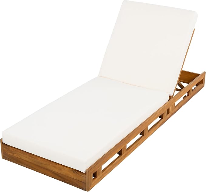 Christopher Knight Home Jossie Acacia Wood Chaise Lounge Chair Outdoor Set of 2, Adjustable Backrest Sun Lounger Recliner, Patio Outdoor Chaise Lounge with 4" Thick Water-Resistant Cushion,Teak+Cream