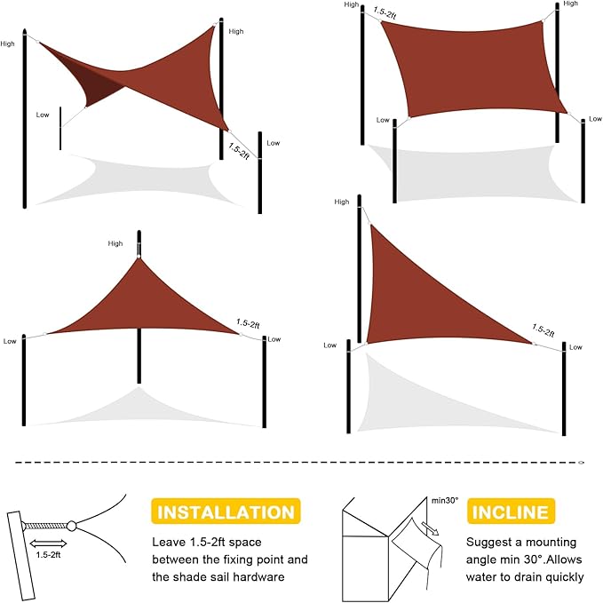 Artpuch Waterproof Sun Shade Sail, 12'x12' Rust Red Rectangular, UV Resistant Rain Canopy, Curved Edges Shade Cloth for Outdoor Patio, Deck, Yard