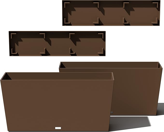 Veradek Midori Long Trough Planter (Espresso, 39 inch - 2 Pack with 2 Saucer Trays)