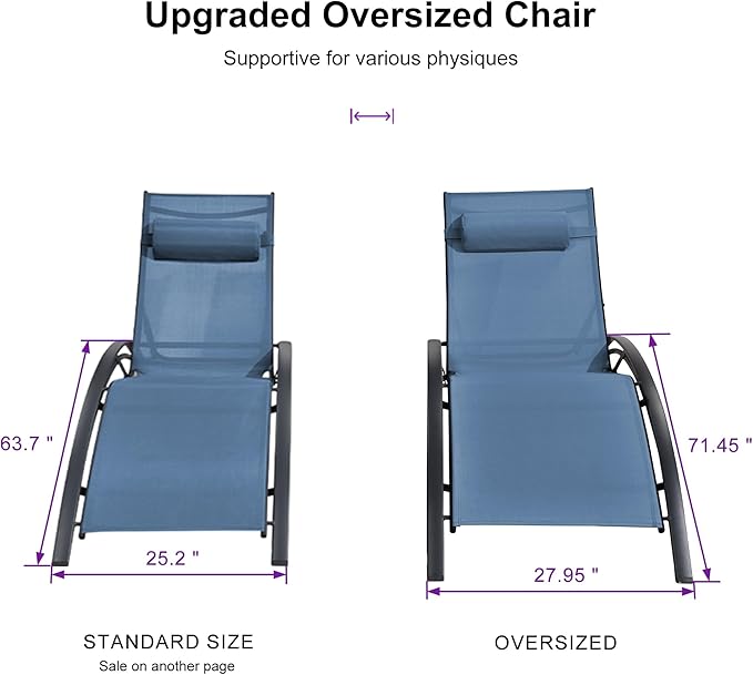 PURPLE LEAF Patio Oversized Chaise Lounge Chair Set with Side Table Pool Adjustable Recliner Chairs for Outside Beach Outdoor Sunbathing Tanning Poolside Lounger Chair, Indigo