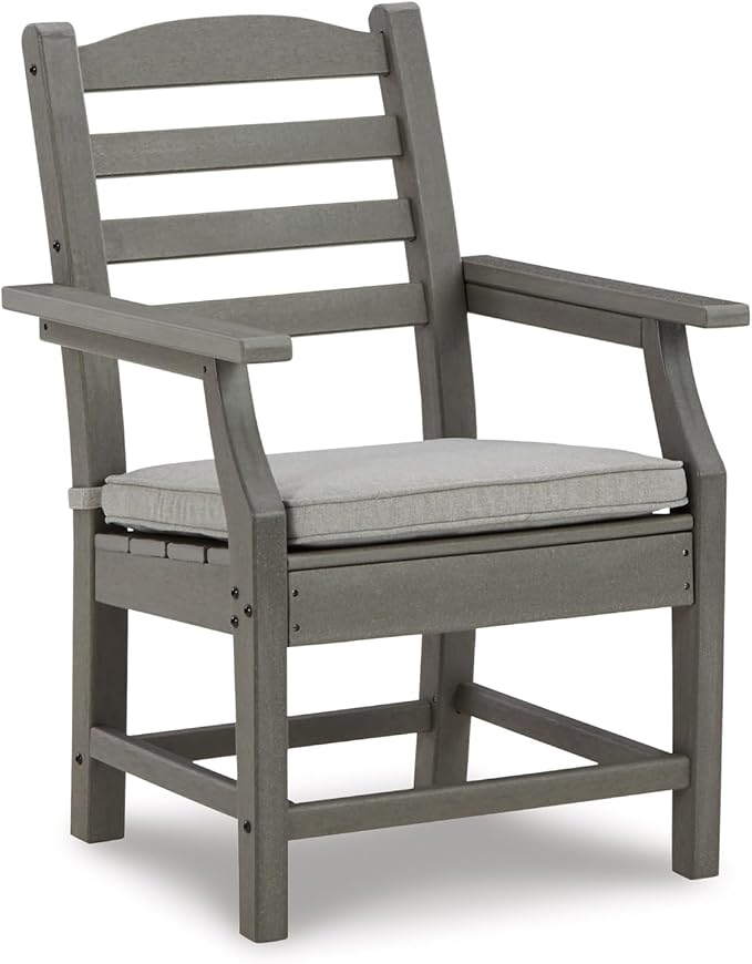 Signature Design by Ashley Visola Outdoor HDPE Dining Chair Set of 2, Durable and Weather Resistant HDPE Material, All-Weather Nuvella Fabric Seat Cushion, Gray