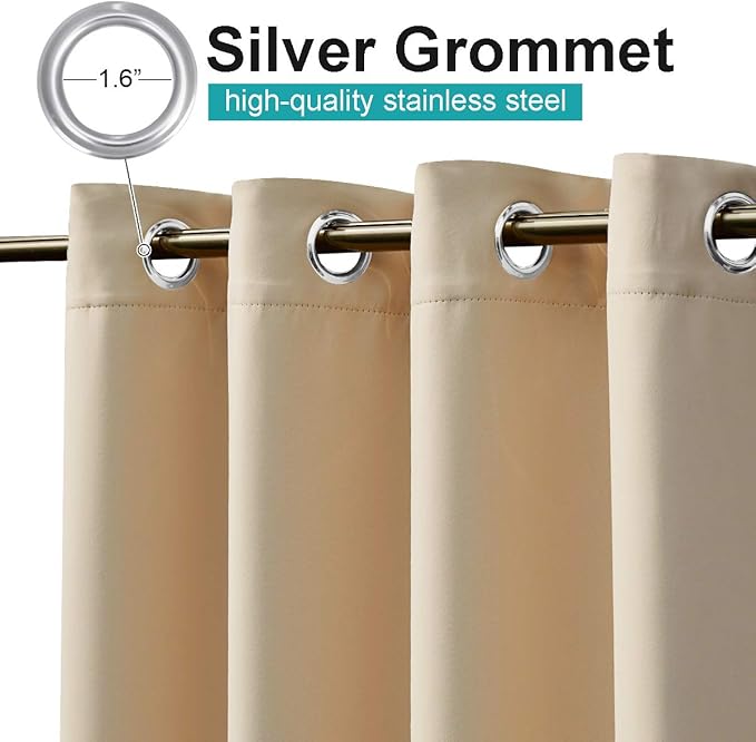 NICETOWN 2 Panels Outdoor Curtains for Patio Waterproof 108 inch Extra Long, Rustproof Grommet Room Darkening Thermal Insulated Privacy Outdoor Space Drape for Gazebo, W84 x L108, Biscotti Beige