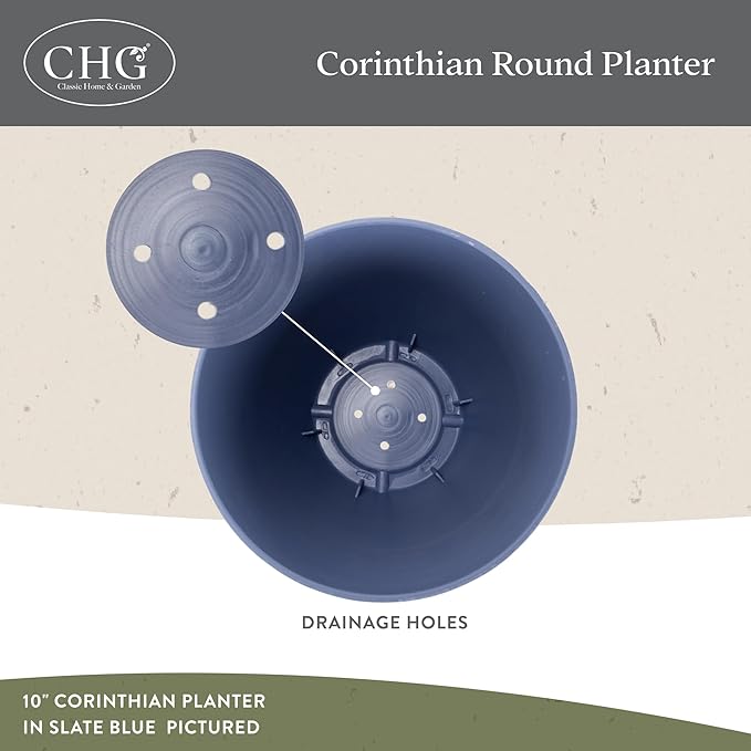 Classic Home and Garden Corinthian Round Resin Flower Planter Pot, Storm Gray 8" (Pack of 3)