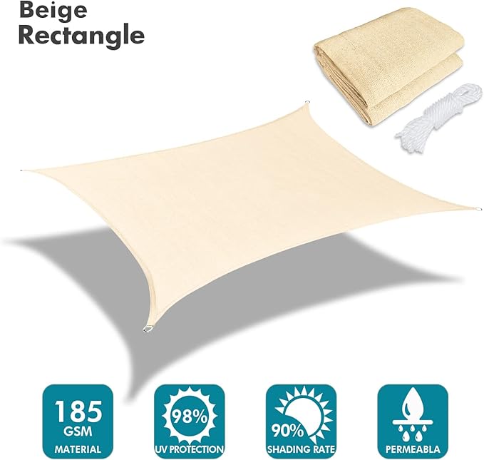 KANAGAWA 6'X20' Cream Custom Size Sun Shade Sail Rectangle UV Block Canopy Cover for Patio Backyard Lawn Garden Outdoor (Customized Available)