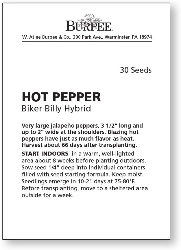 Burpee Biker Billy Hot Pepper Seeds 30 seeds