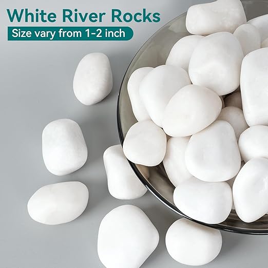 15 lbs White Rocks for Landscaping, 1-2 inch Decorative Rocks for Plants Indoor, Large Polished River Rocks for Garden, Outdoor Landscaping, Walkways, Yard, Plants Pots, Vases, Crafts