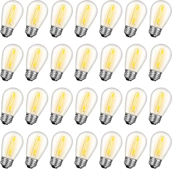 28 Pack S14 Bulbs for Outdoor String Lights, Shatterproof LED Replacement Bulbs for Patio String Lights Outdoor Waterproof, E26 Base, Soft White 2200K, Dimmable