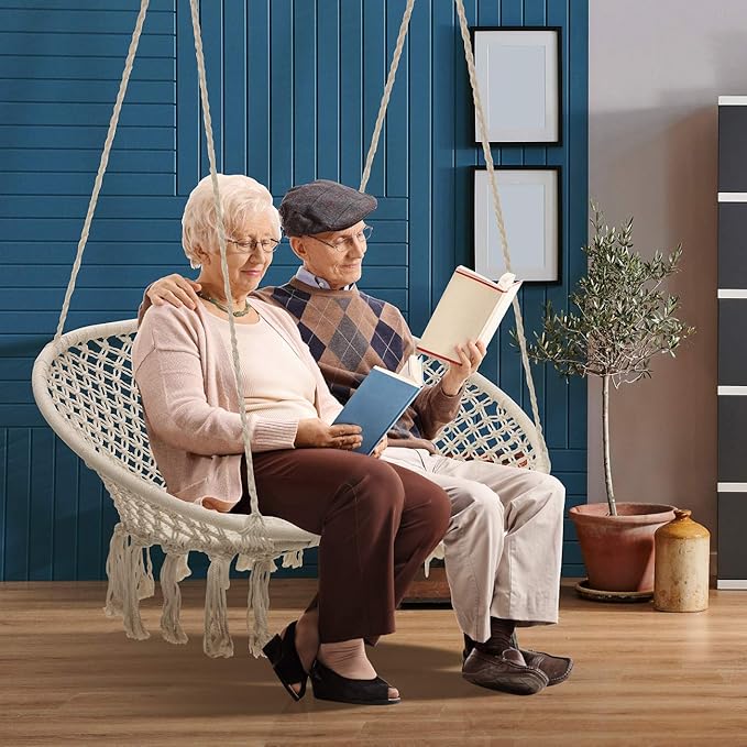 Sorbus Hammock Chair Macrame Hanging Swing Bench, Perfect for Indoor, Outdoor, Teens Girl Bedroom, Home, Room, Patio, Deck, Yard, Garden, Knitted Floating Swinging Bench, (Double Swing)