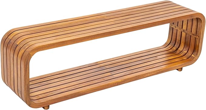 Christopher Knight Home Bruno Durable Acacia Wood Outdoor Coffee Table with Hollowed-Out Design, Slatted Patio Side Table, Versatile Patio Outdoor Furniture, No Assembly Needed, Teak
