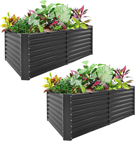Land Guard 2 Pack 8×4×2ft Galvanized Raised Garden Bed Kit, Galvanized Planter Raised Garden Boxes Outdoor, Large Metal Raised Garden Beds for Vegetables (Gray)