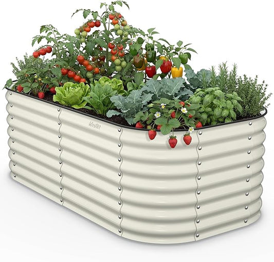 Kesfitt Raised Garden Bed Outdoor, Galvanized Steel Metal Raised Bed Planter for Vegetables, 24-Inch Deep Open Bottom Backyard Garden Bed 6x3x2 ft, Pearl White