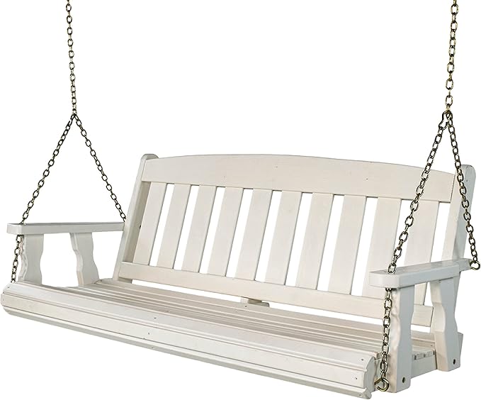 Amish Casual Heavy Duty 800 Lb Mission Treated Porch Swing with Hanging Chains (5 Foot, Semi-Solid White Stain)