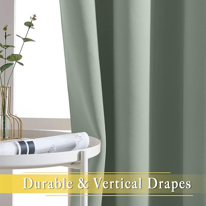 NICETOWN Sage Green Blackout Curtains for Bedroom - Grommet Thermal Insulated Family Home Window Treatments Solid Room Darkening Privacy Drape for Living Room (W66 x L102, 1 Panel)