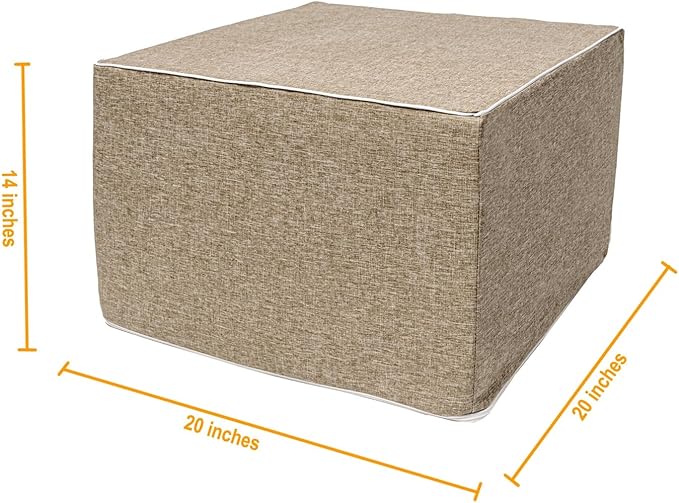 Outdoor Ottoman 20x20x14 Inches Outdoor Square Ottomans for Patio Modern Lightweight Foam Stuffed Pouf Outdoor Footstool Footrest (Coffee)