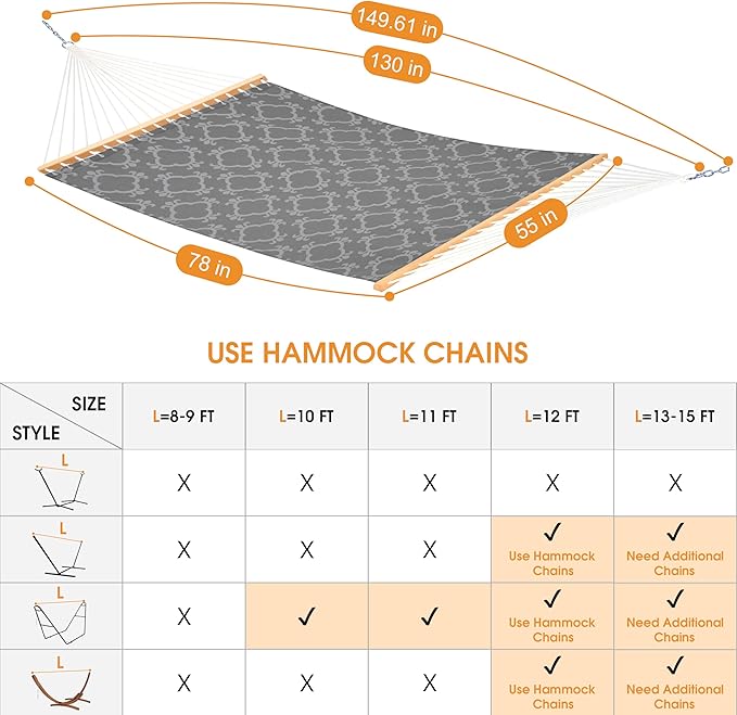 Lazy Daze Hammocks Quick Dry Hammock with Spreader Bar Textliene Fabric Double 2 Person Hammock with Chains Outdoor Patio Poolside Backyard Beach 450 lbs Capacity, Four Leaf Clover