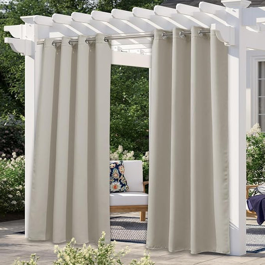 NICETOWN Patio Curtain for Outdoor Waterproof, Stainless Grommet Top Thermal Insulated Sun Blocking Outdoor Drape Privacy for Balcony, UV Protection Outdoor Privacy Blind, W52 x L72, Natural, 1 Panel