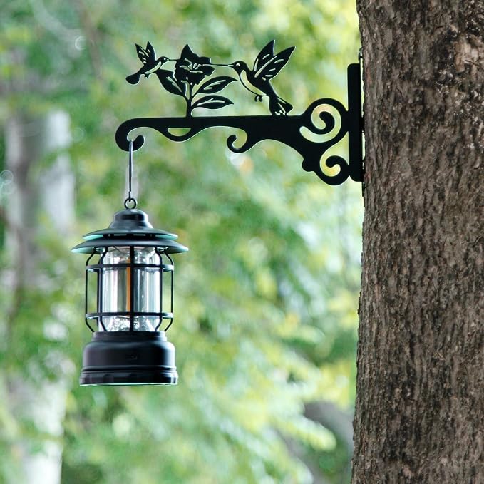 Elegant Bird Pattern Wall Hooks - 10/12/14 Inch Metal Plant Hangers for Indoor & Outdoor - Rust-Resistant Bracket for Plants, Feeders, Chimes, Lanterns (4, Black, 10 inch)