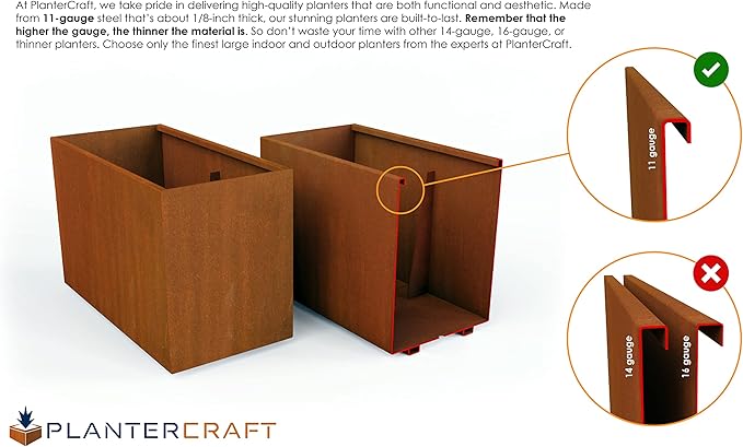 Plantercraft Large Rectangular Planters for Outdoor Plants | 36x18x24 Corten Steel Planter | Extra Large Outdoor Planter Box for Garden & Patio | Heavy Duty Metal Planter Rectangle