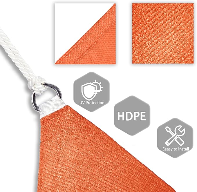 Patio Paradise 10' x 10' x 10' Sun Shade Sail Triangle Canopy Shade Cloth Fabric Sunlight Block Patio Pergola Cover HDPE Deck Awning for Outdoor Backyard Roof Shading, Orange