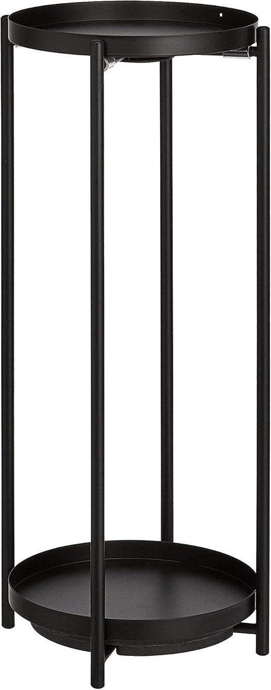 Amazon Basics Two-Tier Indoor Outdoor Metal Round Plant Stand for Multiple Plants, Rustproof Flower Holder with Plant Shelf, Black