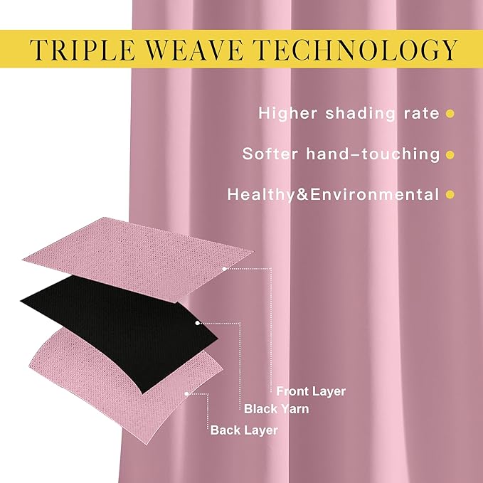 NICETOWN Patio Blackout Curtain Panels - Extra Wide Sliding Door Thermal Insulated Drape, Privacy Room Divider Curtain for Bedroom Office (Rouge Pink, 66 x 118 Inch Long)