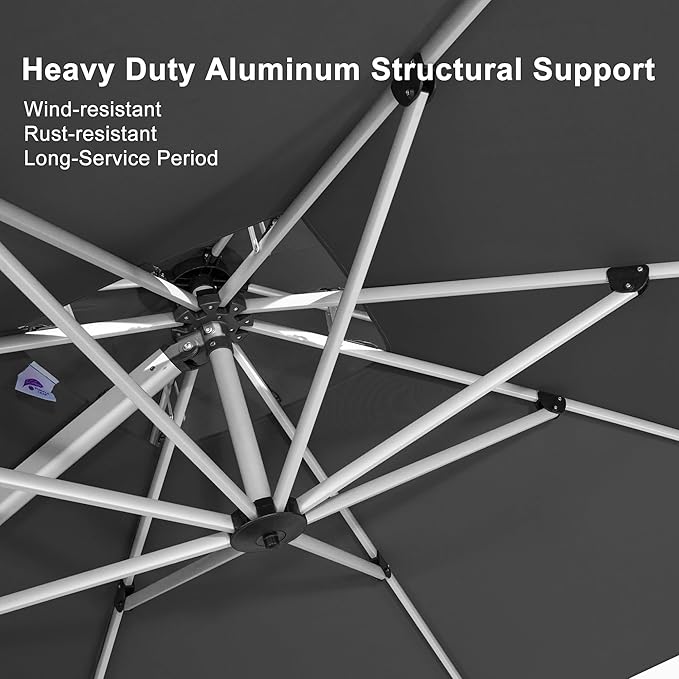 PURPLE LEAF 12 Feet Double Top Deluxe Square Patio Umbrella Offset Hanging Umbrella Cantilever Outdoor Market Garden Umbrella, Grey