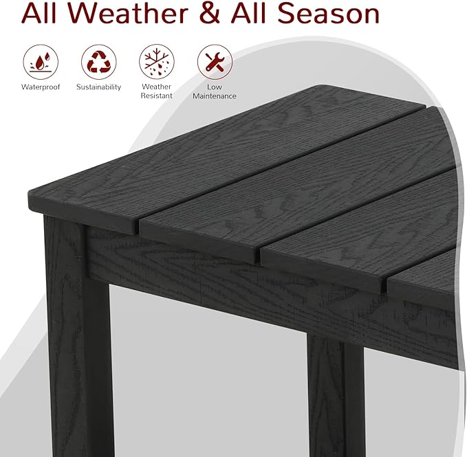 Stoog Outdoor Side Table with 2 Layer Storage, All-Weather Rectangular End Table, Low Maintenance, Black