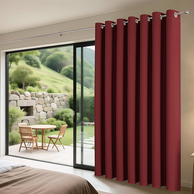 Joydeco Blackout Patio Sliding Door Curtains 84 Inches Long, Grommet Privacy Room Divider Curtains, Extra Wide Thermal Blackout Drapes for Bedroom Living Room (Burgundy Red, 80Wx84L, 1 Panel)