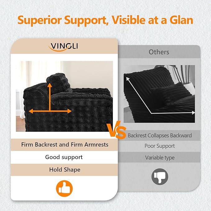 VINGLI 67.7" Oversized Chaise Lounge Chair Indoor Reading Chairs Comfy Bubble Fleece Upholstered Boneless Sofa Bed Sleeper Sofa Cloud Couches for Living Room, Bedroom, Play Room (Black)