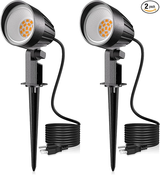 MEIKEE 12W Landscape Lighting, 120V 2700K Warm White LED Garden Lights, IP66 Waterproof Outdoor Landscape Spot Lights with US Plug for Wall Tree Fence Yard Path (2 Pack)