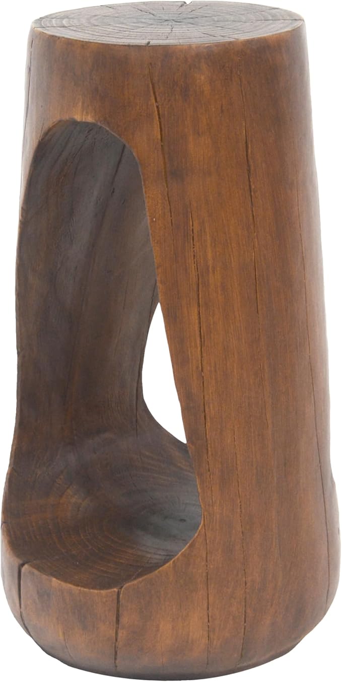 Christopher Knight Home Novi 26.57"H Lightweight Concrete Outdoor Side Table, Hollow Round-shaped Patio End Table, MGO Outdoor Coffee Table, Garden Plant Stand Indoor, Wood-Like Texture, Antique Brown