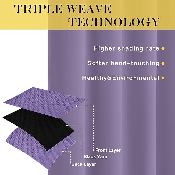 NICETOWN Blackout Patio Curtains 100 x 95 Inches Long for Sliding Door Extral Wide Blackout Curtain Panels Thermal Insulated Room Divider - Grommet Top, 100" W x 95" L, 1 Panel, Lilac Purple