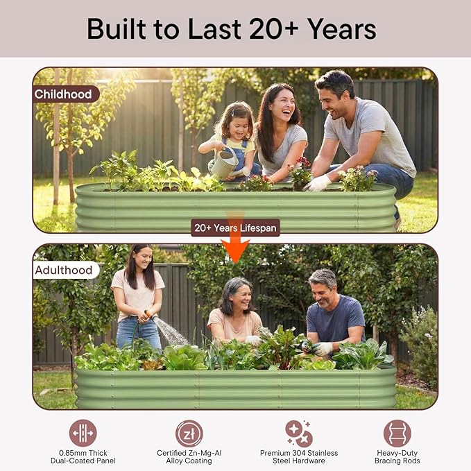 4-Pack Galvanized Raised Garden Bed 8x4x1.5 | 10x2x1.5 ft, 18" Tall Metal Planter Boxes Outdoor for Herb Vegetable, Modular Raised Flower Bed for Gardening with Zn-Al-Mg Coated - Moss Green