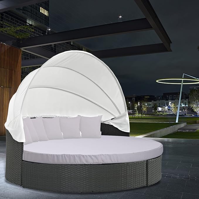 MICTONY Outdoor Daybed Cushion Cover, 66" Replacement Daybed Cover with Elastic Band, Sun Bed Cushion Cover, Outdoor Round Bed Cushion, Cover ONLY (Daybed NOT Included), Grey