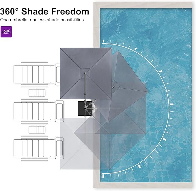PURPLE LEAF Patio Umbrella 8' X 8' Rectangle Cantilever Umbrella Large Aluminum Outdoor Umbrellas with 360-degree Rotation & UPF40+ Premium Fabric for Deck Pool Garden Yard, Graphite Grey