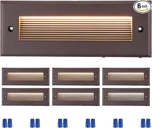 LEONLITE 5W/4W/3W Dimmable 5CCT Low Voltage LED Step Lights Outdoor, 9 Inch Exterior Step Lighting, 12-24V AC/DC Landscape Stair Riser Light, UL Listed, IP65, Oil Rubbed Bronze, Aluminum, Pack of 6