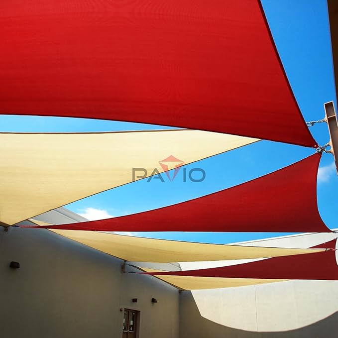 Patio Paradise 18' x 18' x 18' Sun Shade Sail Triangle Canopy Shade Cloth Fabric Sunlight Block Patio Pergola Cover HDPE Deck Awning for Outdoor Backyard Roof Shading, Red