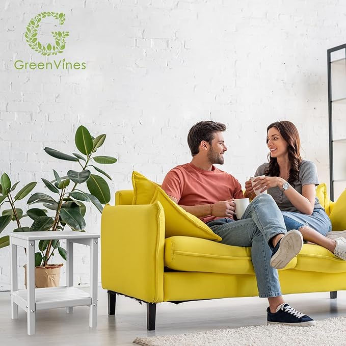 GREENVINES Adirondack-Outdoor-Side-Table | Set of 4 | 14 x 13 Inches | HDPE Plastic | All Weather | White | Outside End Tables | Storage Shelf | for Patio Porch Backyard Indoor