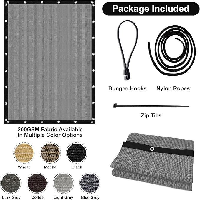 Artpuch 90% Sun Shade Cloth, 5 x 12 FT Pergola Shade Cover Canopy with Grommets, Sun Screen Fabric Tarp for Patio, Outdoor, Garden, Backyard, Blue Grey