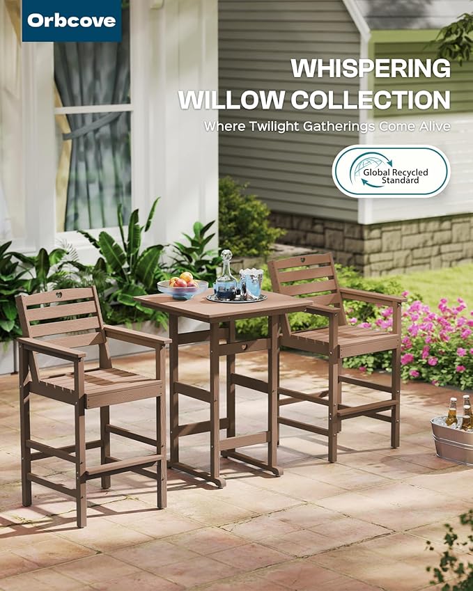 Patio Bar Table,Adirondack Chairs and Table 5 Pieces Set, Bar Height Chairs Set of 4 and Bar Table, Outdoor Bar Stools Set,Weather-Resistant Outdoor Furniture for Deck, Balcony, Poolside Easy Assembly