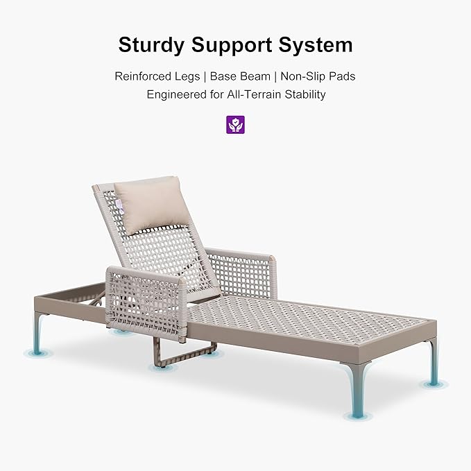 PURPLE LEAF 4 Pieces Outdoor Chaise Lounge Set Rattan Wicker Lounger with Arms Poolside Furniture Adjustable Recliners Patio Lounge Chairs for Beach Yard Garden Balcony, Champagne