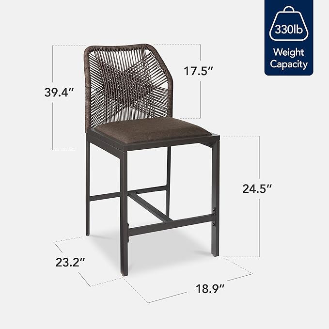 Best Choice Products Indoor Outdoor Counter Height Bar Stools Set of 2, Armless Kitchen Counter Stools w/Back and Footrest, Built-in Cushion, Aluminum Frame - Brown/Mocha