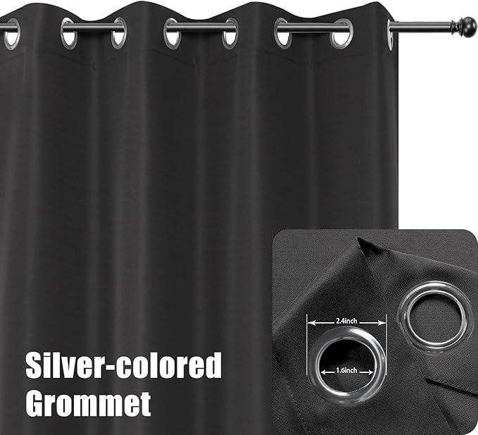 BONZER Outdoor Curtains for Patio Water Resistant Heavy Privacy Light Filtering Grommet Outside Curtains for Porch, Pergola, Gazebo, 1 Panel, 84W x 120L inch, Charcoal