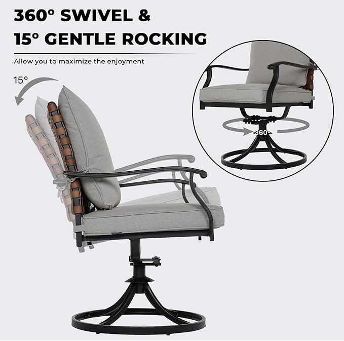 Grand patio 2-Piece Outdoor Dining Chair Set, 2 Leather-Look Wicker 360-Degree Swivel Patio Chair